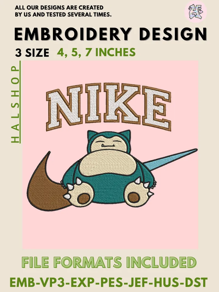 Nike Snorlax Machine Embroidery Design – Cute Pokémon Digital Embroidery File 💤