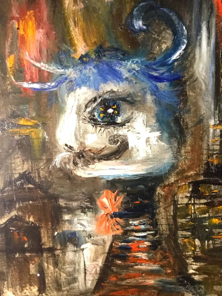 Funny cat painting,abstract animal painting,original oil painting on canvas board.
