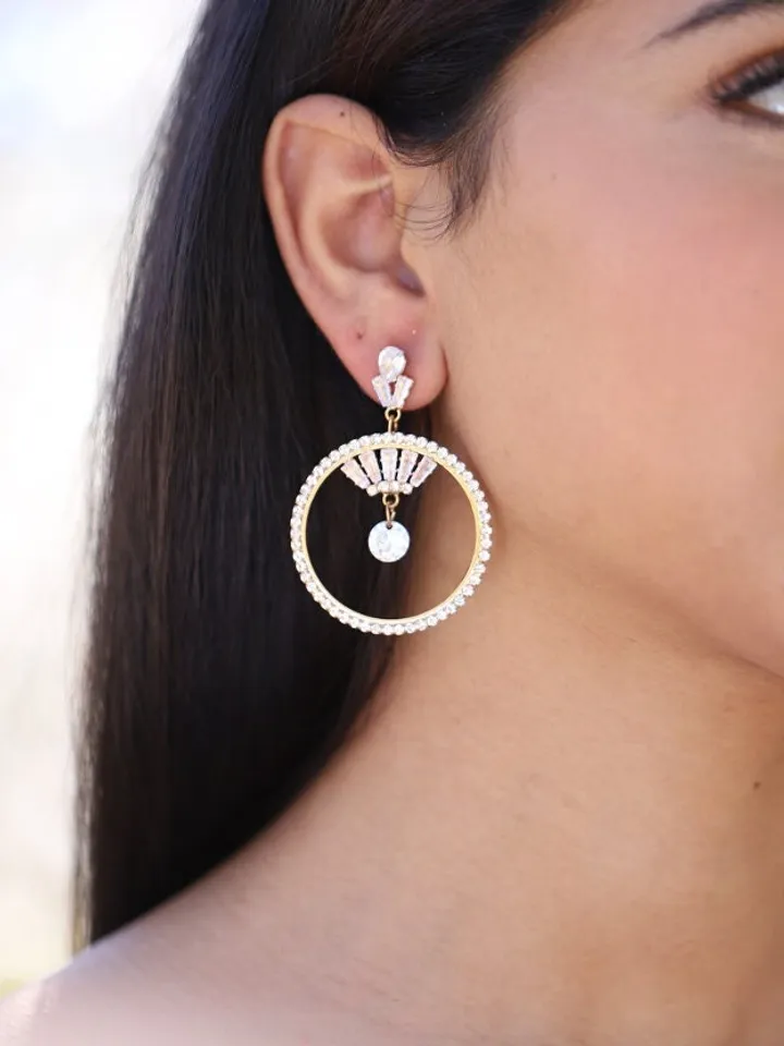 Art Deco Hoop Wedding Earrings, Swarovski Bridal Earrings, Bridesmaid Gift, Boho Wedding Earrings, Boho Wedding Earrings, Vintage Jewelry