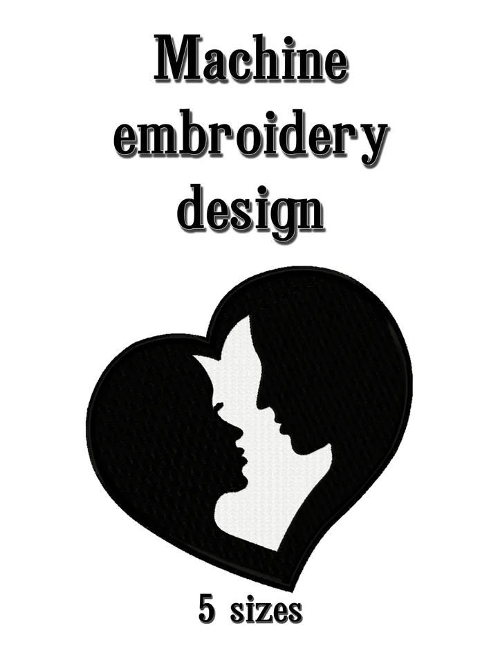 Heart with couple in love embroidery design. Embroidery designs trendy. Digital download.