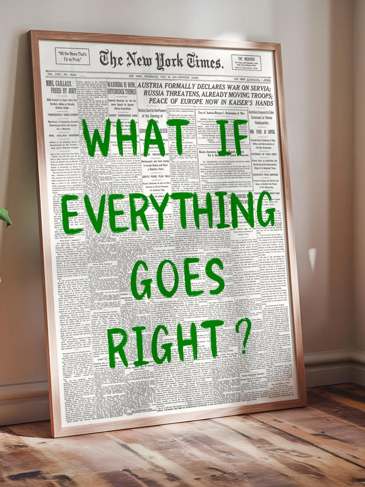 What If everything goes right Retro Newspaper Print, Trendy Wall Art, Typography Poster, Green Aesthetic, Printable Wall Art, Digital Print