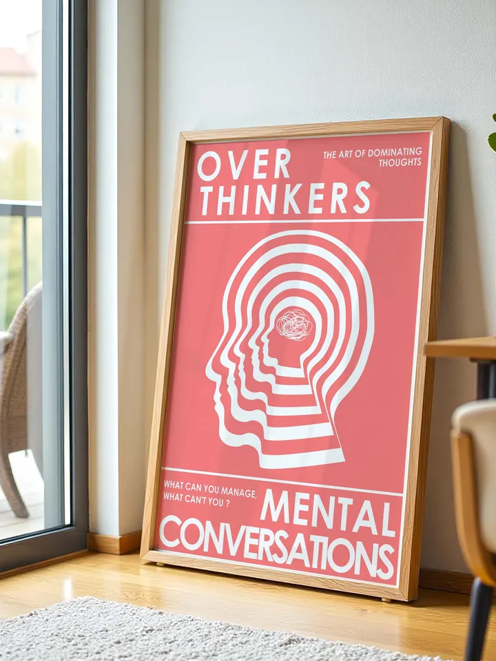 Overthinkers Wall Art Digital Print Retro Style Creativity Poster Eclectic Printable Artwork Trendy Room Decor Instant Download Red White