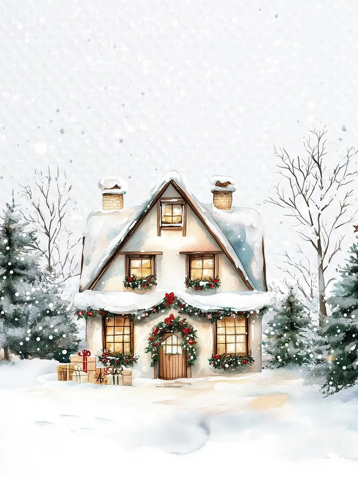 20 Christmas House PNG Bundle, Christmas Card Clip Art, Printable Watercolor Winter House clipart for sublimation, Paper craft, junk journal