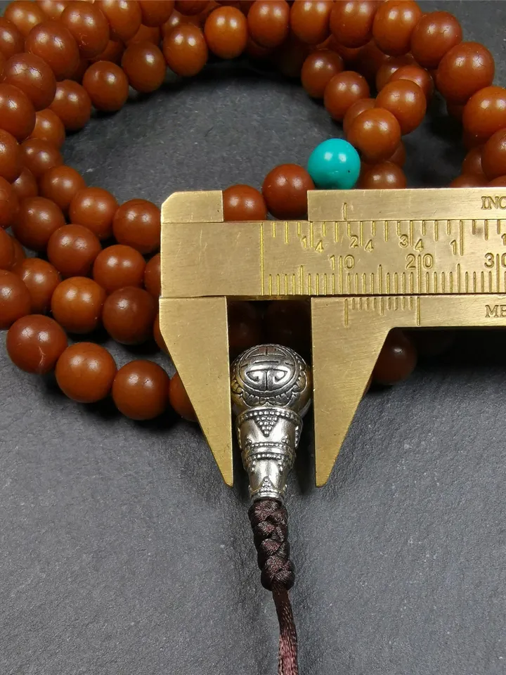 Gandhanra Old 108 Tibetan Mala, Corypha Linn Seed Beads,Prayer Beads Necklace for Meditation,Diameter 0.34", Circumference 35"