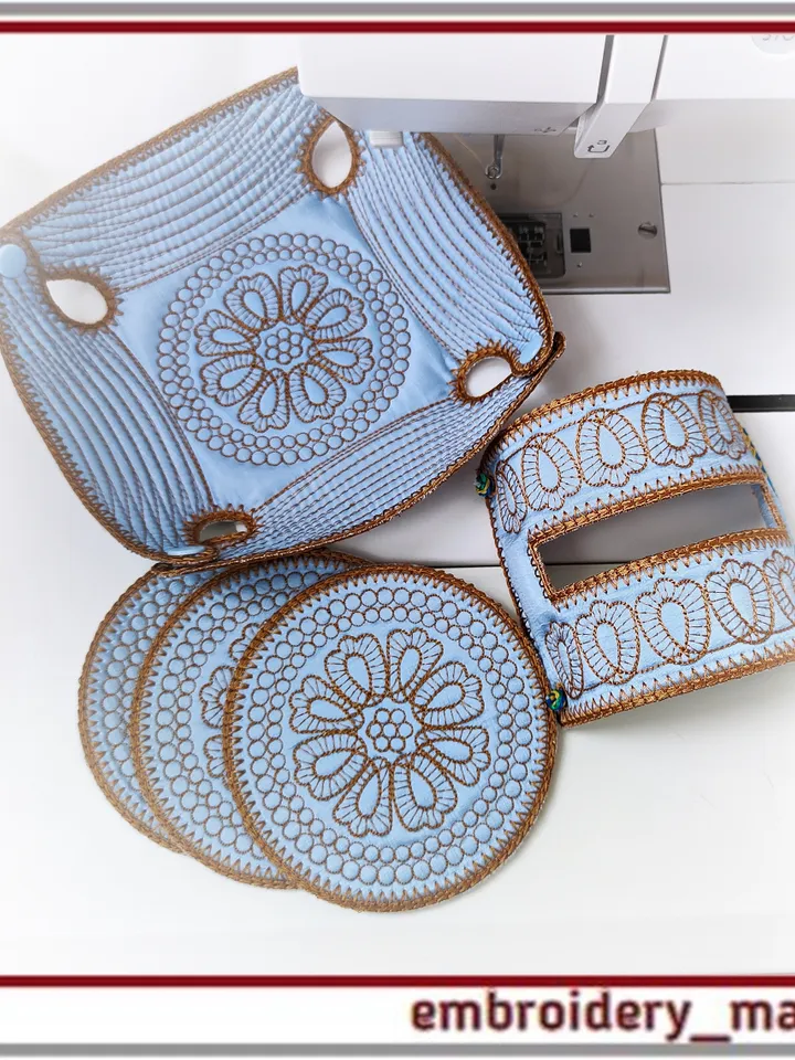 In the hoop design stand holders, vase and mug mat quilting by Embroidery Manavi 05