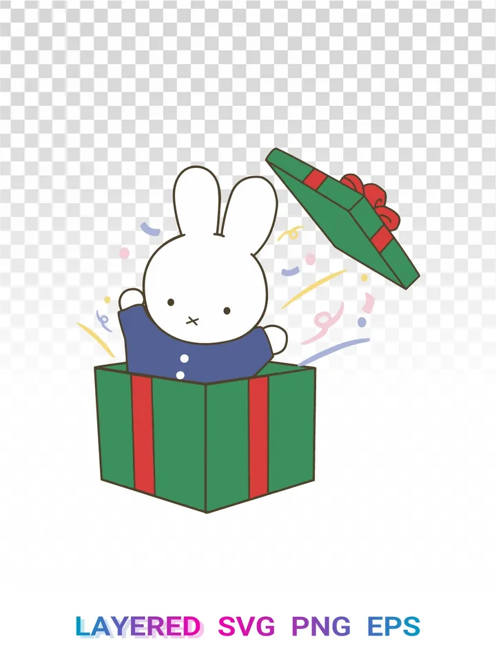 Miffy Christmas SVG, Nijntje Holiday PNG, Bunny Gift Box