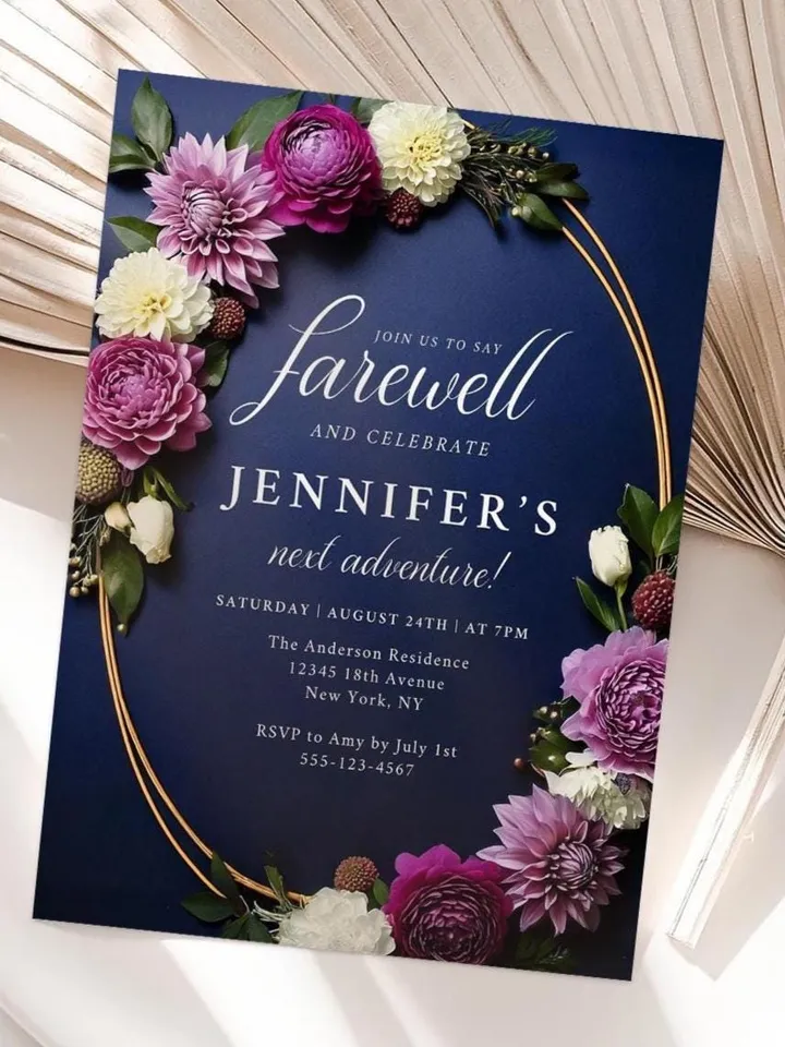 Editable Farewell Invitation | Printable Moody Floral Going Away Party Template, Moving Away Canva Digital Template Download
