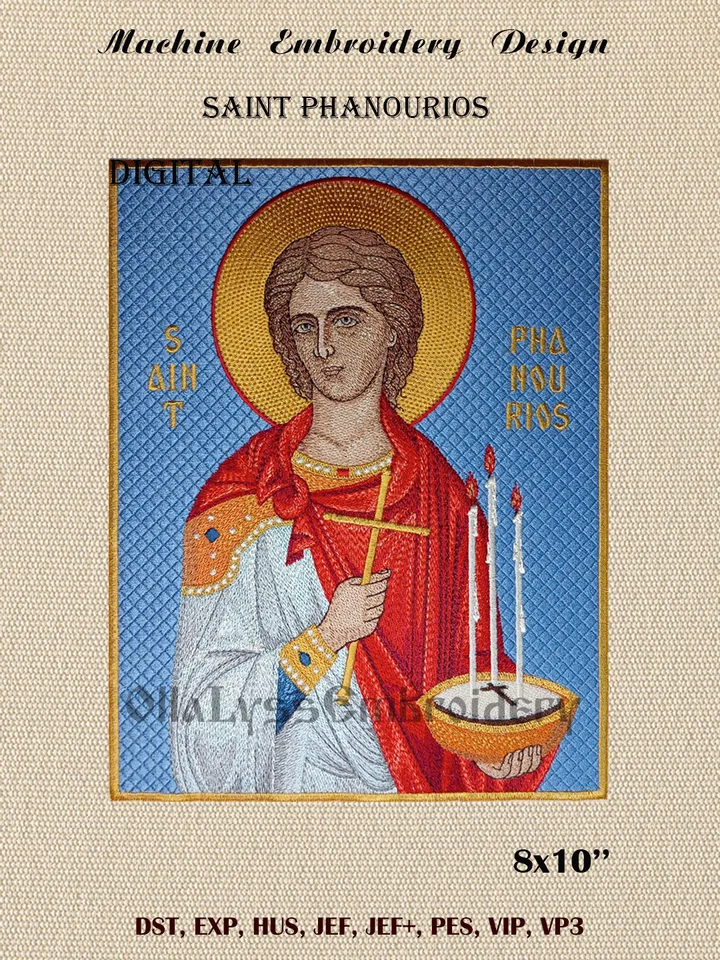 Saint Phanourios 8x10 machine embroidery design