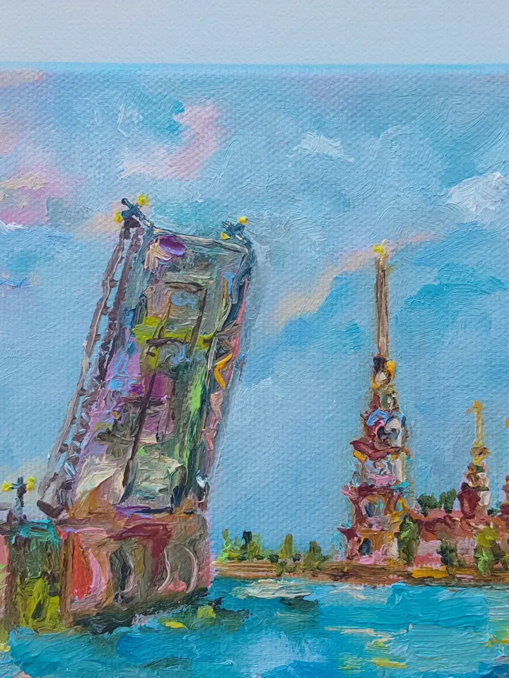 "St. Petersburg. Drawbridge" oil painting on canvas 24x18cm (9.6x7.2inch)