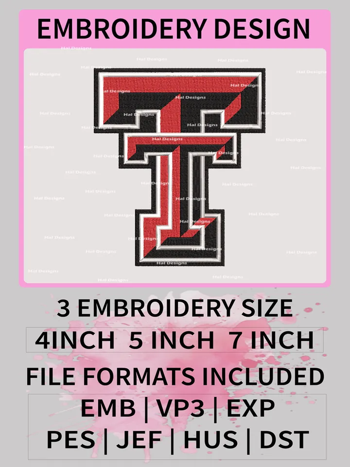 NCAA Texas Tech Red Raiders Embroidery File, 3 Sizes, 6 Formats, NCAA Machine Embroidery Design, NCAA Logo, NCAA Teams