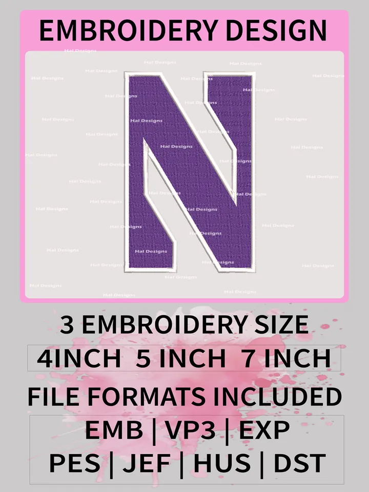 NCAA Northwestern Wildcats Embroidery File, 3 Sizes, 6 Formats, NCAA Machine Embroidery Design, NCAA Logo, NCAA Teams