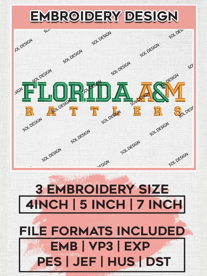 NCAA Florida A&M Rattlers Team Wordmark Logo Embroidery Design Files, NCAA Florida A&M Rattlers Machine Embroidery, NCAA Teams, 3 sizes, NCAA Machine embroidery designs, Digital Download