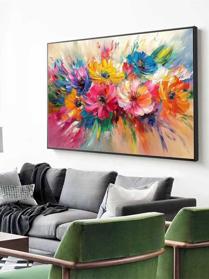 Colorful Floral Oil Painting, Impasto Flowers, Vibrant Wall Art, Large Canvas Art, Abstract Floral Artwork, Living Room Decor, Office Decor