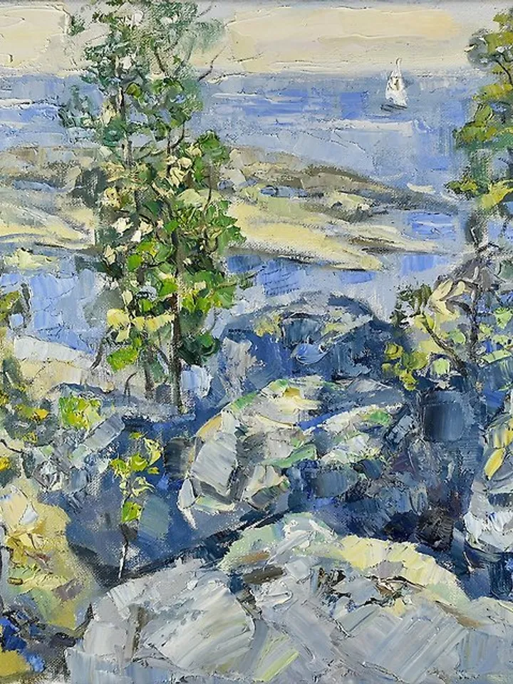 Lake Painting Island Landscape Ladoga Skerries Karelia Original Artwork