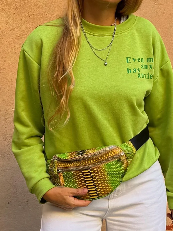 Genuine Python Skin Fanny Pack Yellow Green Milticolor | Leather Belt Bag| Unisex Fanny Pack | Exotic Leather Bags | Real Snake Bag