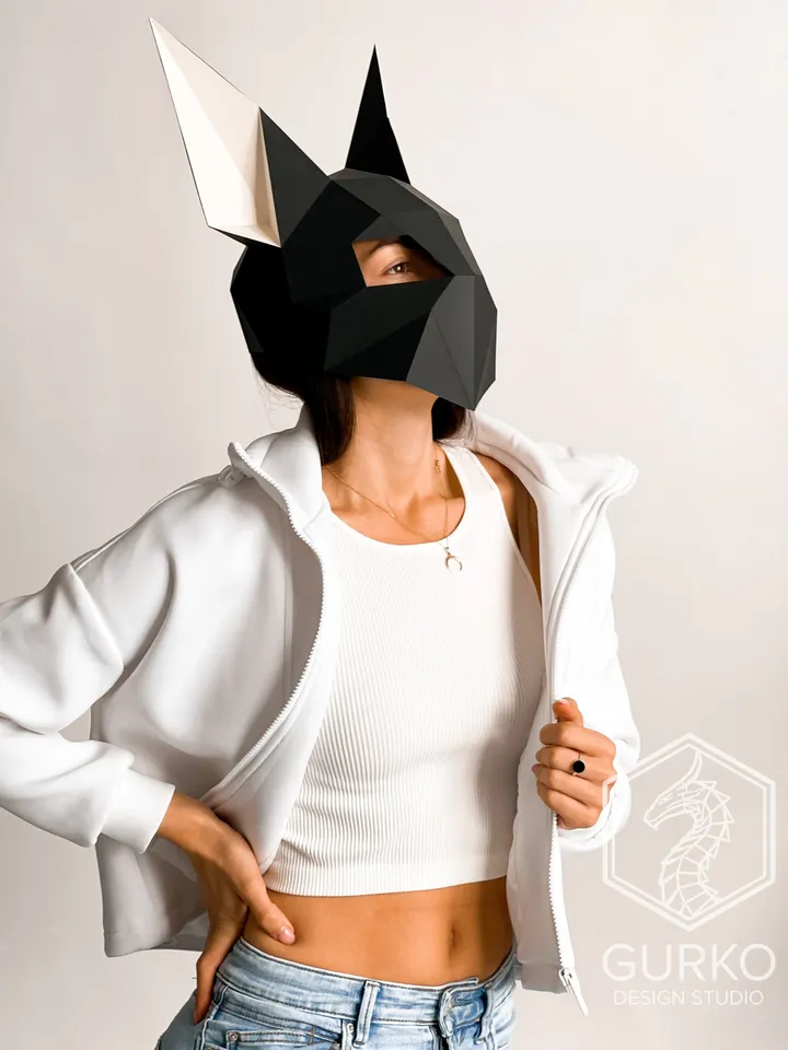 Futuristic Rabbit Mask Papercraft, Digital Template, PDF Download, Gurko, 3D Low Poly Animal Mask, DIY Origami, Pepakura, Paper Mask