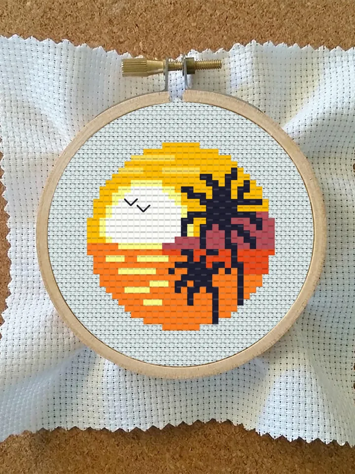 Small cross stitch pattern download PDF Nature landscape mini embroidery beginners Tiny ocean picture cross stitch Nature lover gift #L23