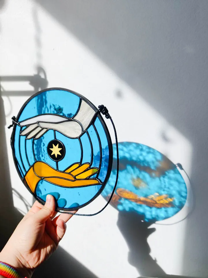 Stained glass window panel, Suncatcher, Glass home decor, Anniversary gift