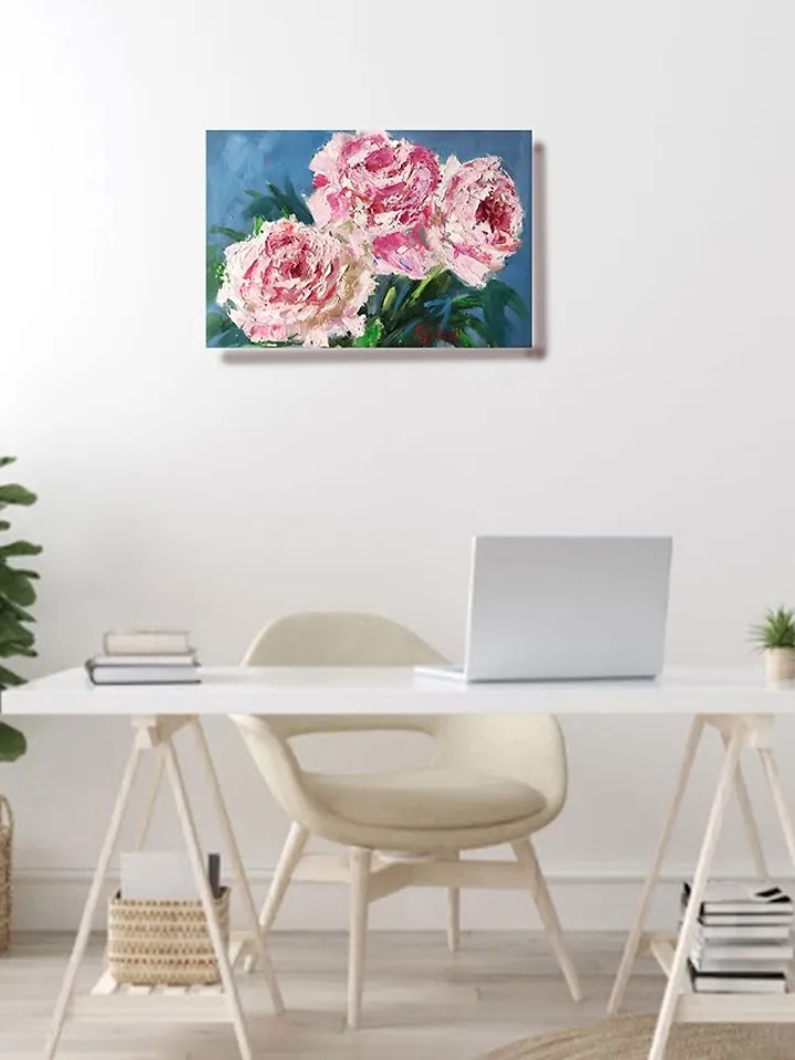 Peony Oil Painting Peonies Oil Painting Floral Wall Art Flower Canvas Artwork