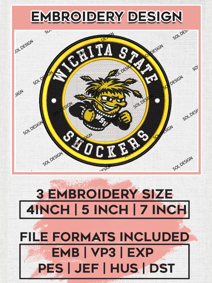 NCAA Wichita State Shockers Round Logo Embroidery, NCAA Wichita State Logo Embroidery files, NCAA Teams, Machine embroidery designs, Digital Download