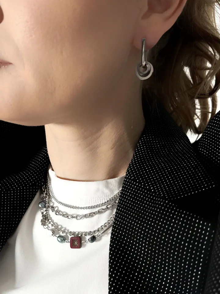 Elongated steel earrings hand made Stylish jewelry for everyday looks