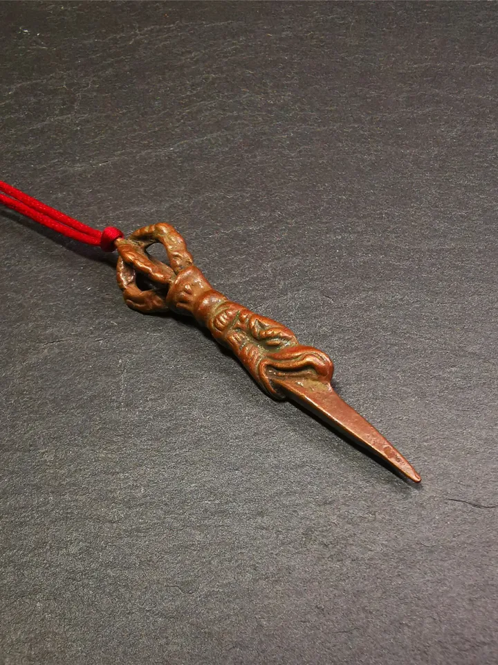 Gandhanra Antique Tibetan Amulet,Dragon Phurba,Kila(Dorje Phurba) , Trantic Buddhism Ritual Implement Pendant,Made of Copper,2.6"