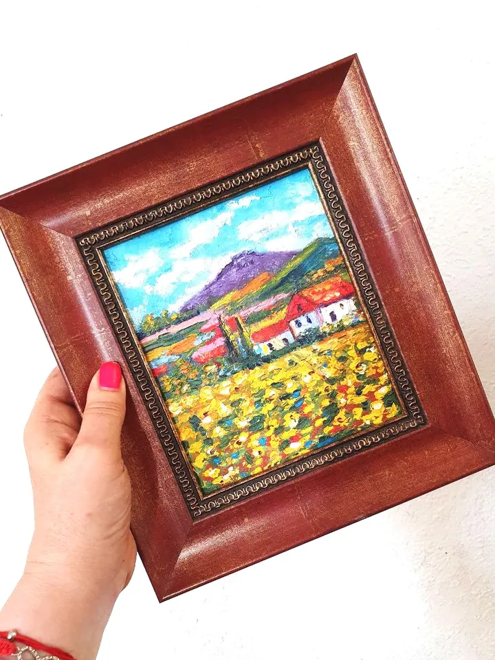 Oil painting Field of sunflowersTuscany Italy