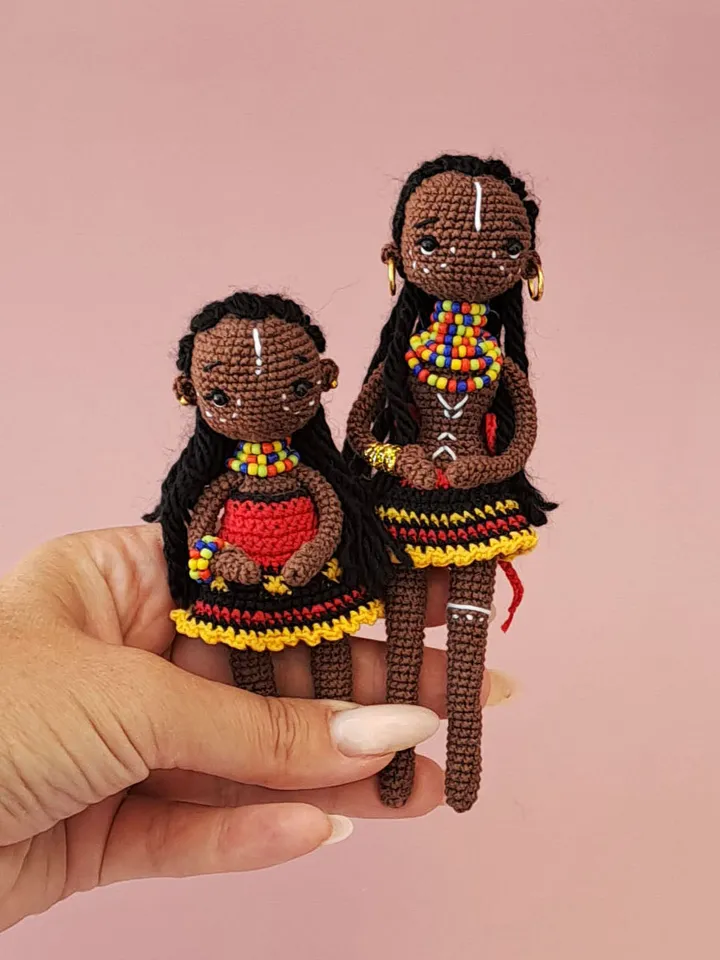 Set of 3 African Dolls, crochet african doll. African decor