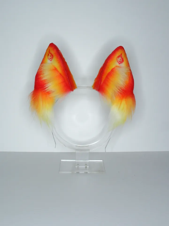 Pyro Genshin Impact faux fur cat ears on headband