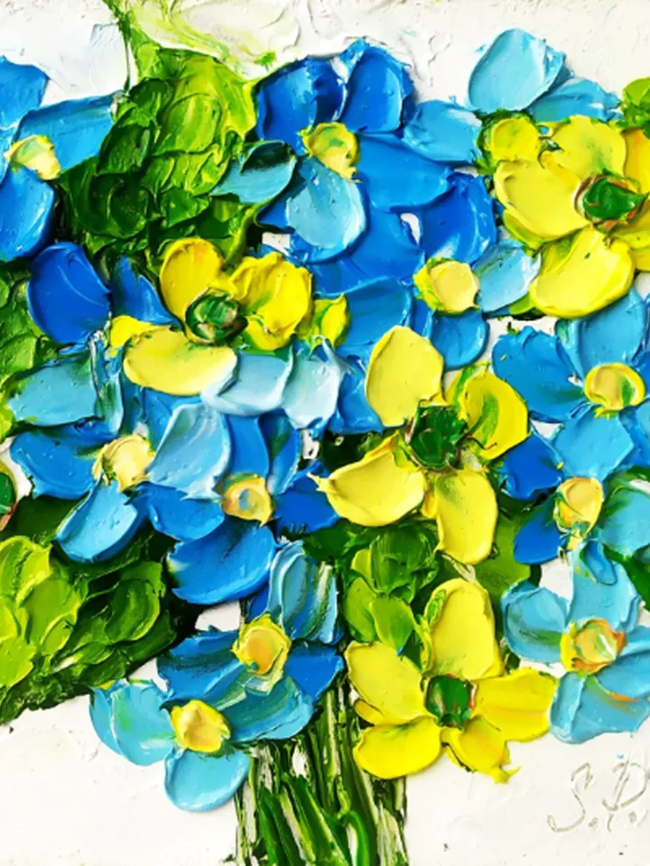 Forget-Me-Not Painting Flower Original Art Impasto Painting Small Flowers Wall Art
