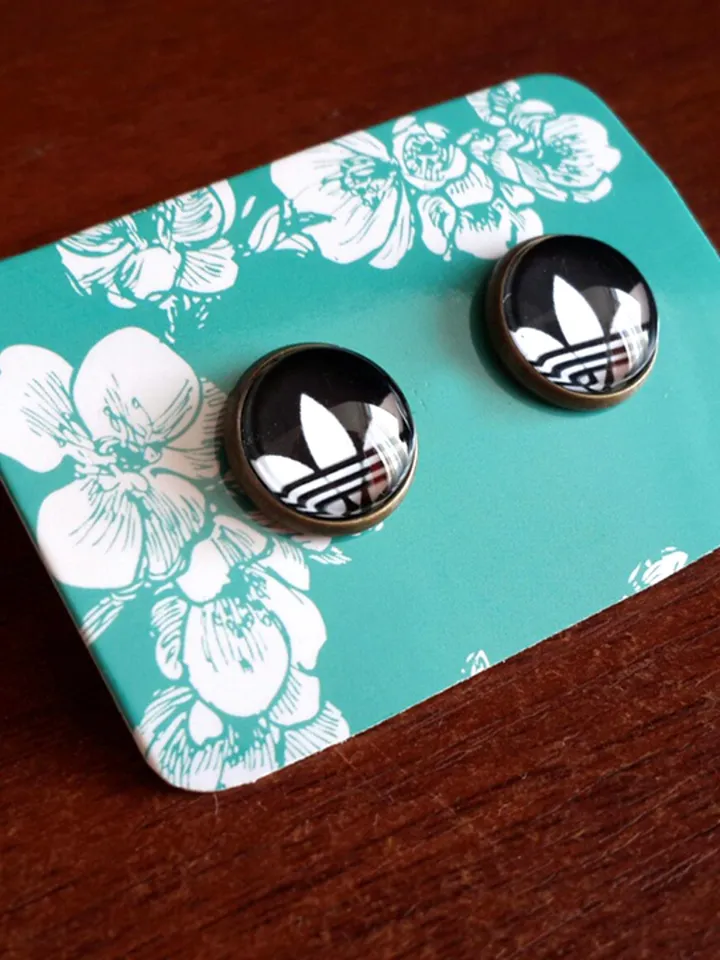Adidas earrings studs, Lotus earrings, logo sport accessories gift