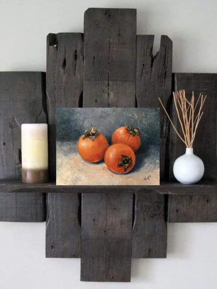 Still Life Original Painting Fruits Oil Painting Persimmons Wall Art