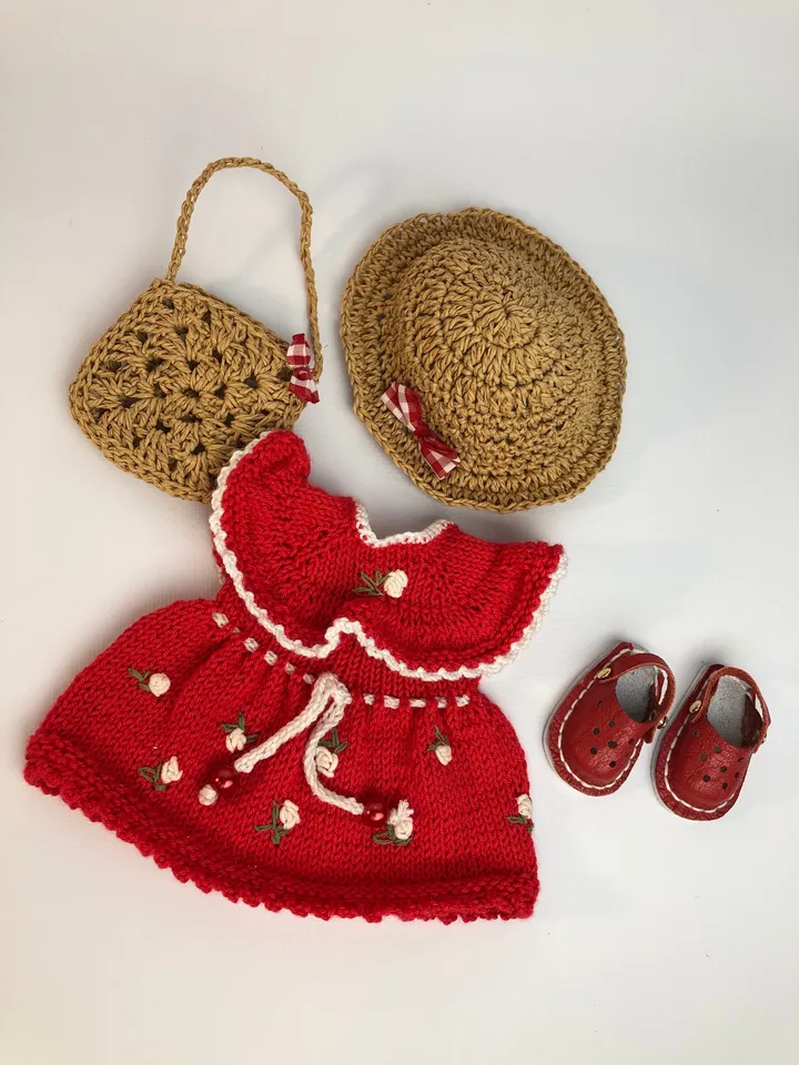 Paola Reina Doll 4 ITEMS Set: Exclusive Handmade Outfit - Dress, Summer hat, Bag, Crocs