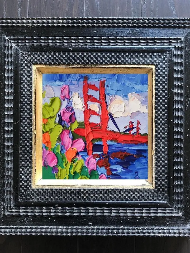 油畫原作 Golden Gate 手工油畫 Original Art San Francisco Flowers Oil Painting Verafe