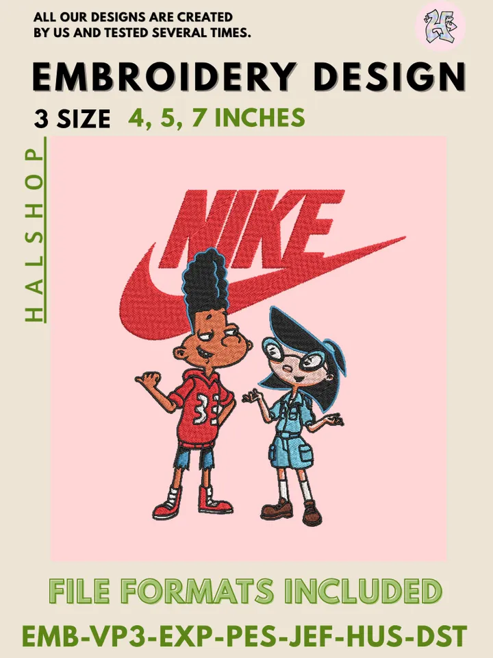 Gerald Johanssen & Phoebe Heyerdahl x Nike Machine Embroidery Design – Hey Arnold Cartoon Digital Embroidery File 🏀👟