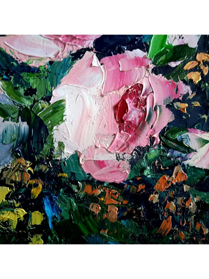 Pink Roses Original Oil Painting Flowers Impasto Floral Artwork