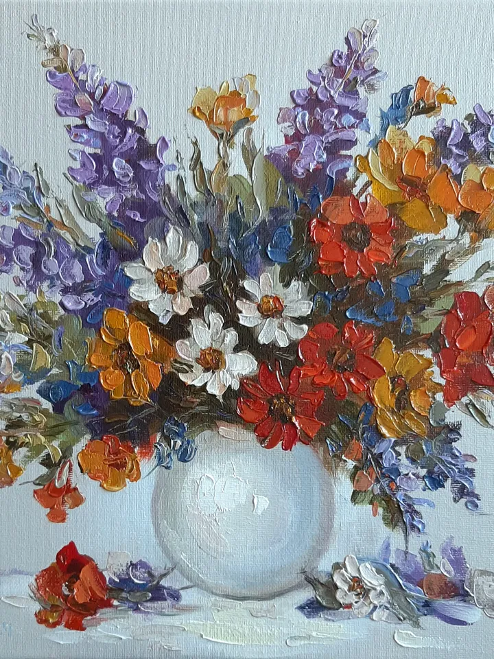 Flower oil painting Original art Wildflowers painting Palette wall art