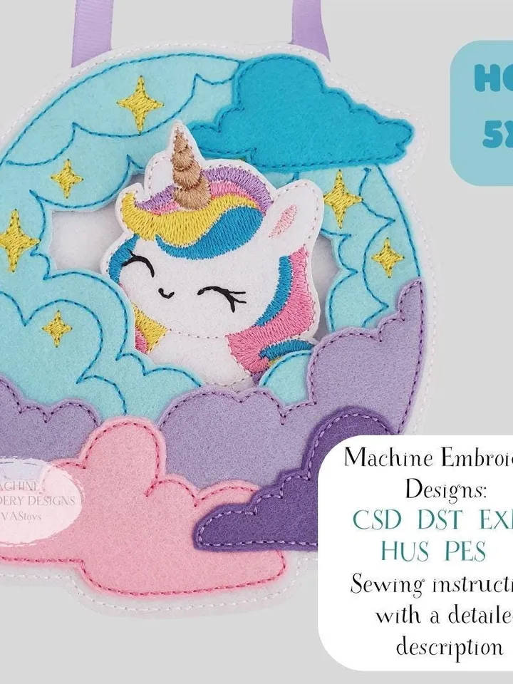 ITH Unicorn Purse Embroidery Pattern PDF & Game Guide, Felt Magical Handbag Design, Toddler Girl Toy 5x7 File