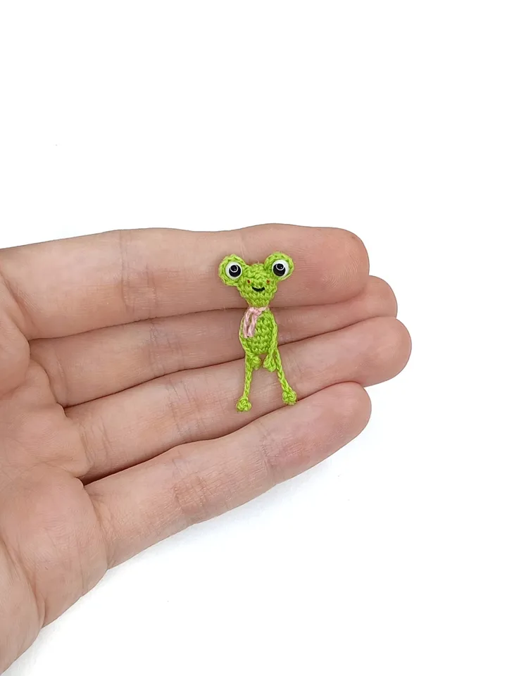 English PDF crochet pattern frog. Crochet miniature pattern. Little frog toy pattern. DIY cute toy. Pattern amigurumi. Micro crochet toy