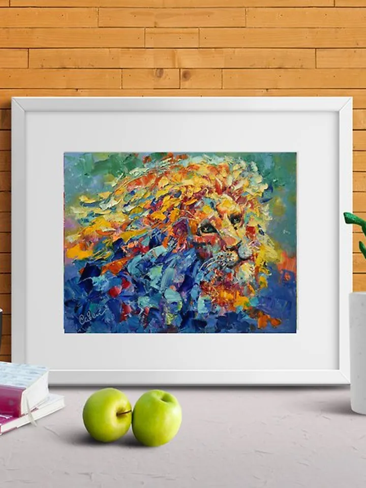 Lion Painting Wild Animal Original Art Oil Impasto 油畫原作 Wall Art Impressionism