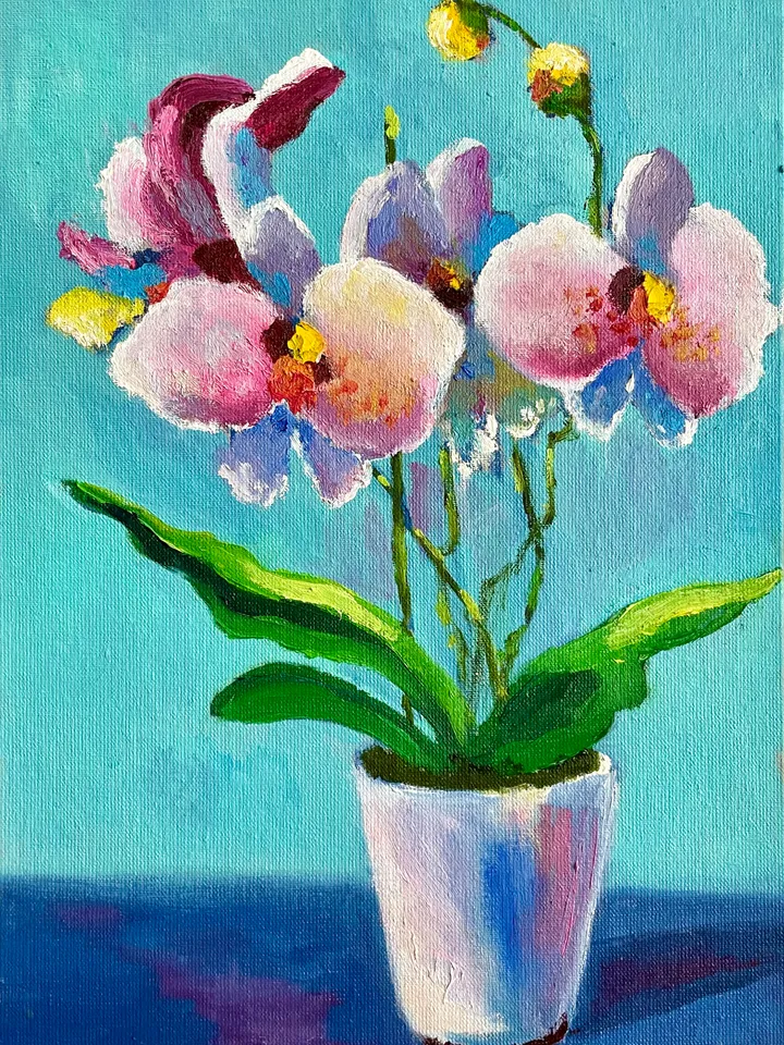 Orchid painting, original flower oil painting, pink floral art