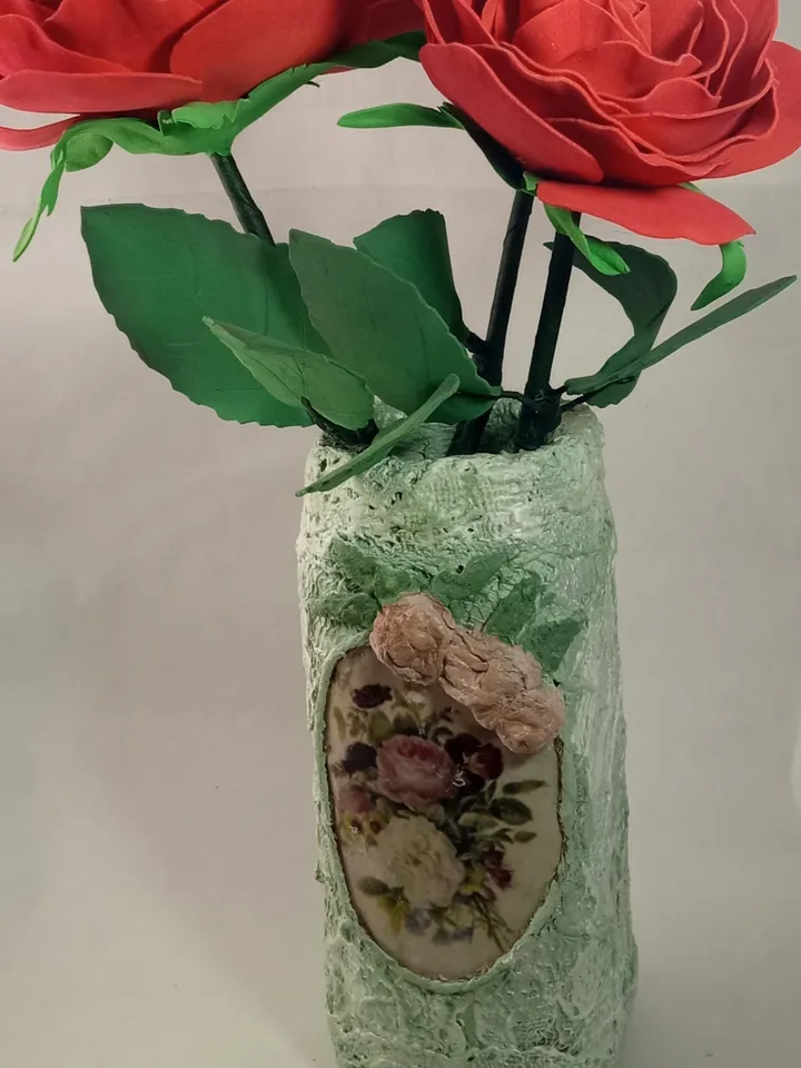 Bouguet artificial flowers red roses in a glass vase completely handmade, made in 1 copy. Gift for her/ home decor indoor/ birthday gift/ grandma gift