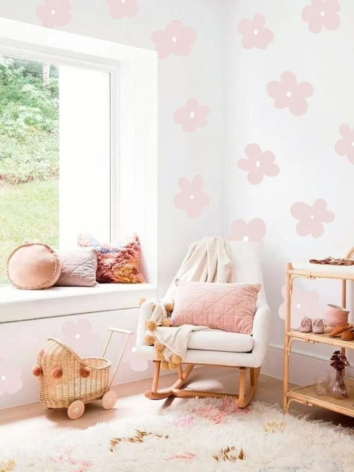 Flower Wall Decals - Flowers Decal, Retro Flowers, Hand drawn Flower Decal, Twigs Wall Decals, Nursery Decor , Girl room Decor Gift h215