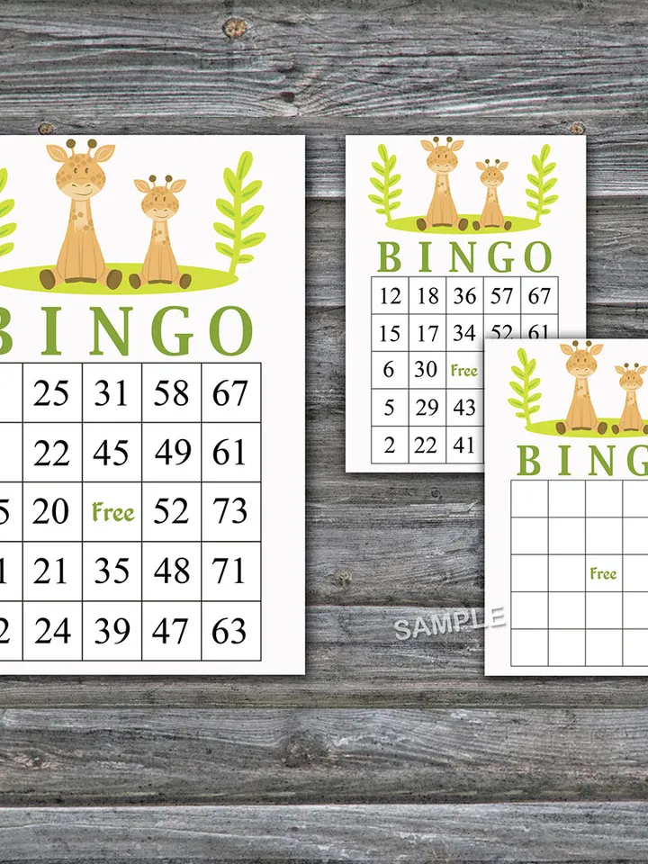 Giraffe bingo cards,Giraffe bingo game,Giraffe printable bingo cards,60 Bingo Cards,INSTANT DOWNLOAD--337