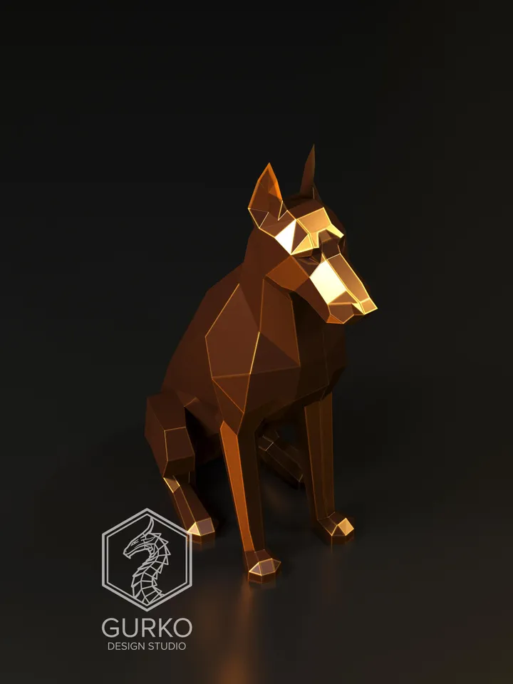 Sitting Doberman Metal Papercraft, Dog, DXF, PDF, Digital Template Download, Gurko, Pepakura, Welding Low Poly 3D Origami, Metal Sculpture