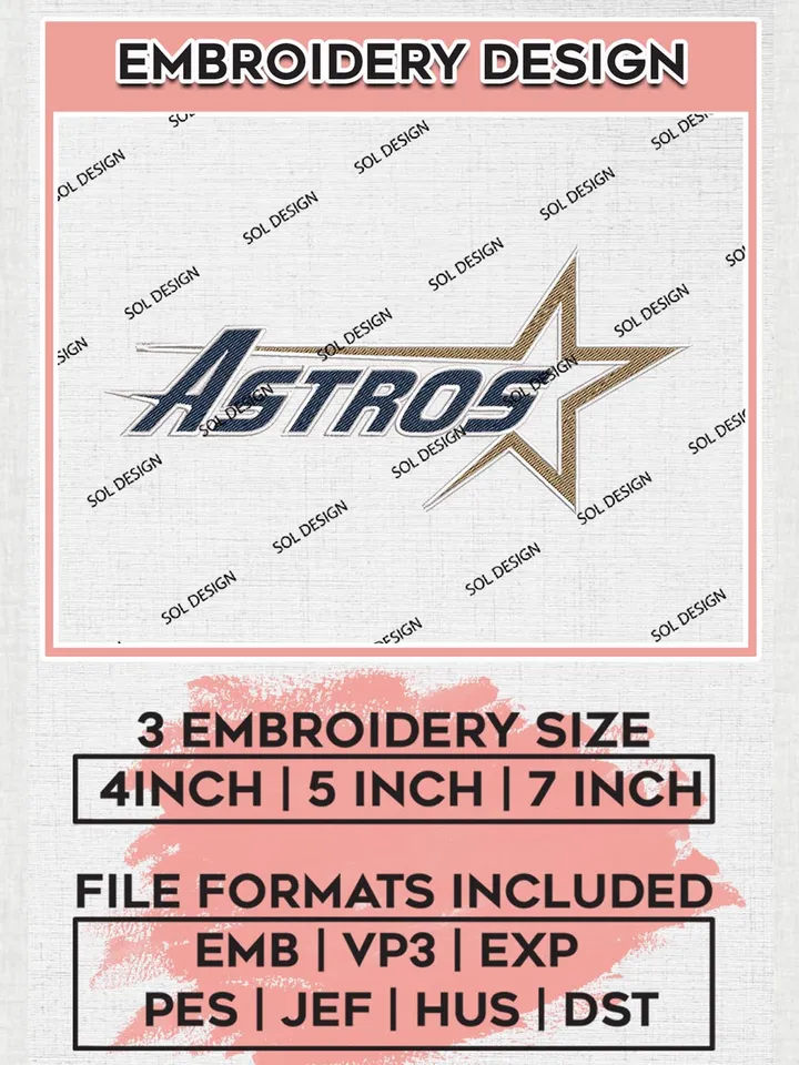 MLB Astros Wordmark Logo Embroidery Design Files, MLB Houston Astros Team Embroidery, MLB Teams, 3 sizes, MLB Machine embroidery designs, Digital Download