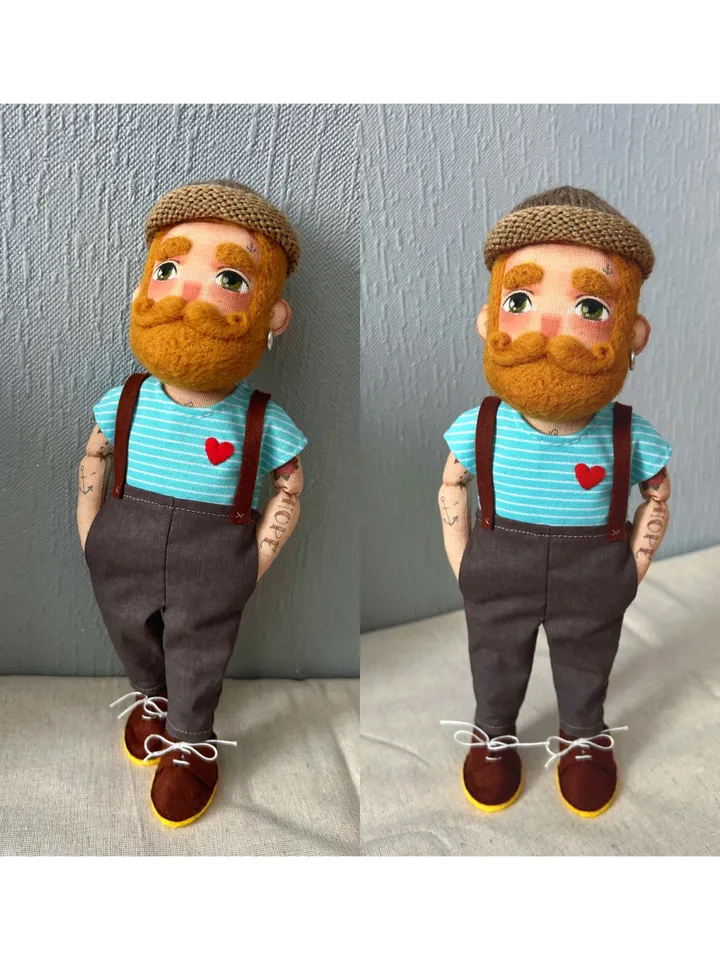 Textile doll sailor with yellow hair