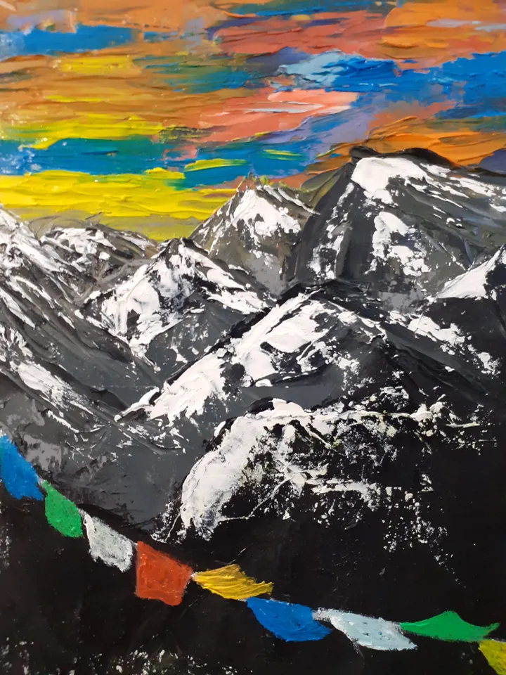 Oil Painting Himalayas Sunset in the Mountains Mountain Landscape Nature Travel Tourism Cardboard 12 x12 inches 30x30 cm Wall Decor 3D Image
