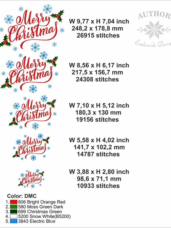 Merry Christmas embroidery design Machine embroidery pattern 5 size, Embroidery files christmas download, Snowflake embroidery digital #R36