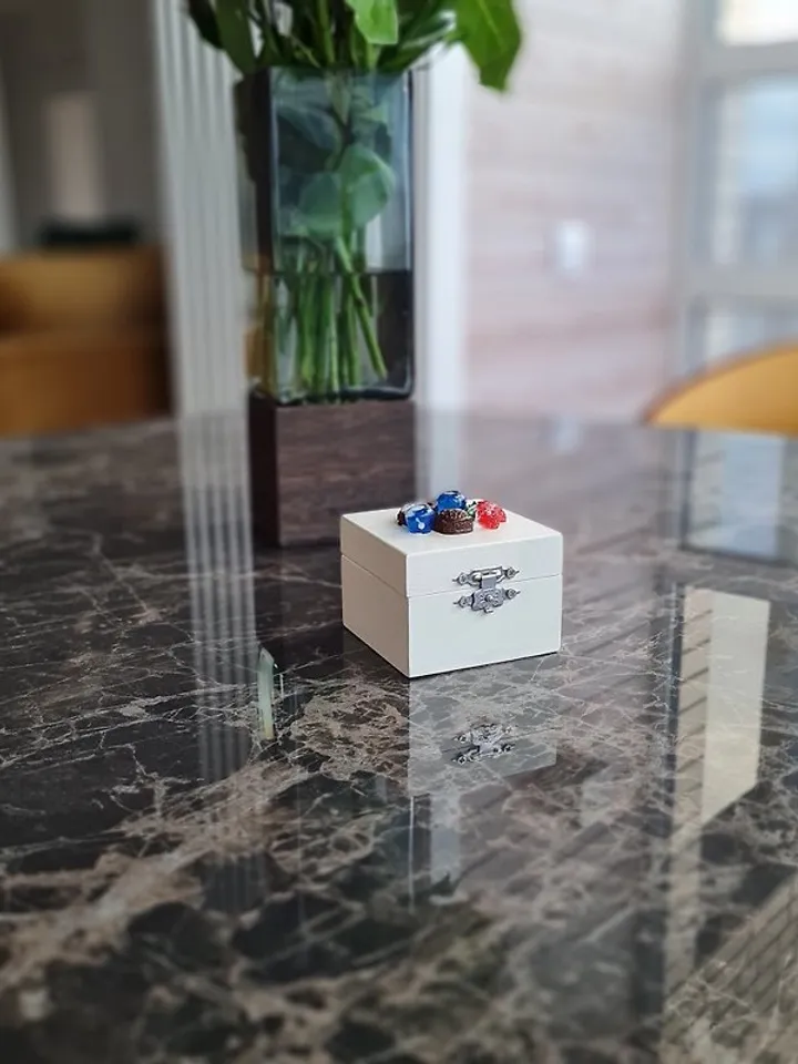 Wood handmade rings box White trinket box Berries decor on lid Gift storage box